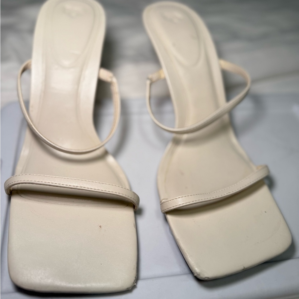 Zara Cream Block Heel Mules with Minimalist Design